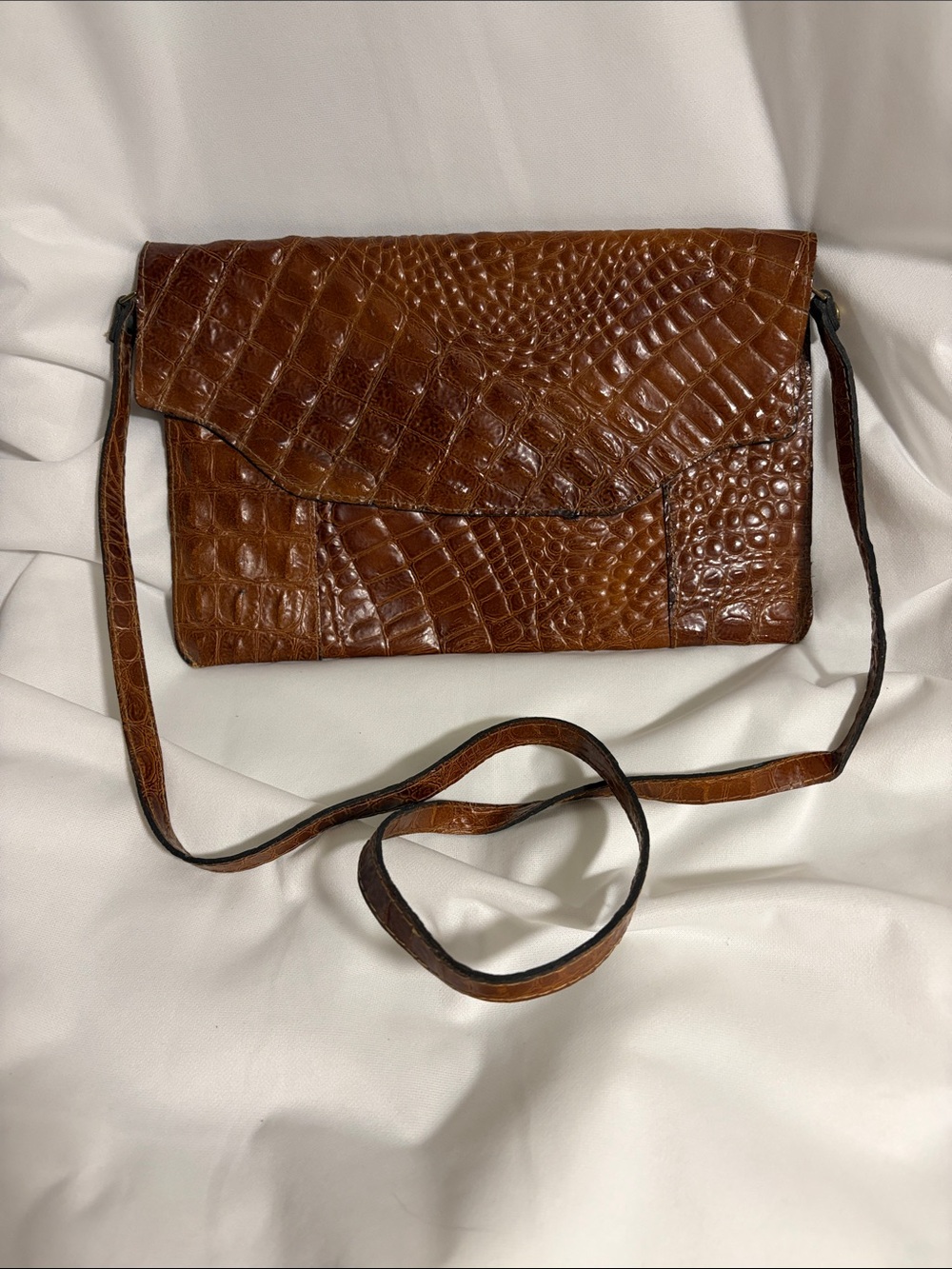Amelia Berko Brown Croc-Embossed Genuine Leather Crossbody Bag